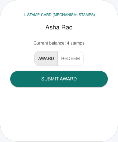 Stamp card redemption screen